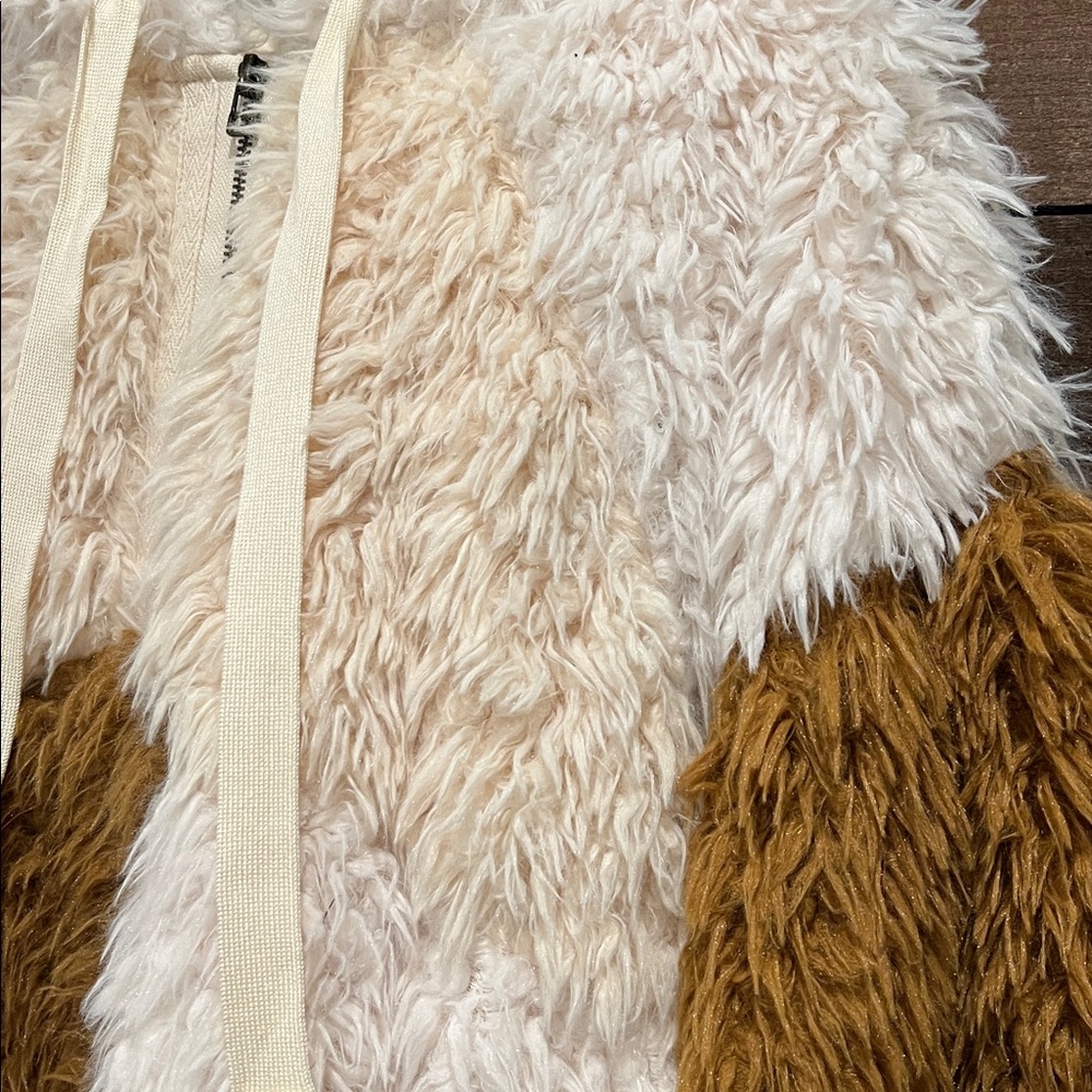 Free People Women's Be Mine Teddy Hooded Pullover Ivory Brown Checker Size Small - Picture 4 of 7